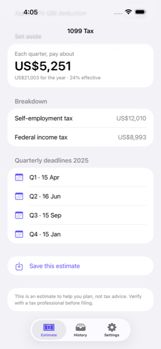 Quarterly deadlines screen